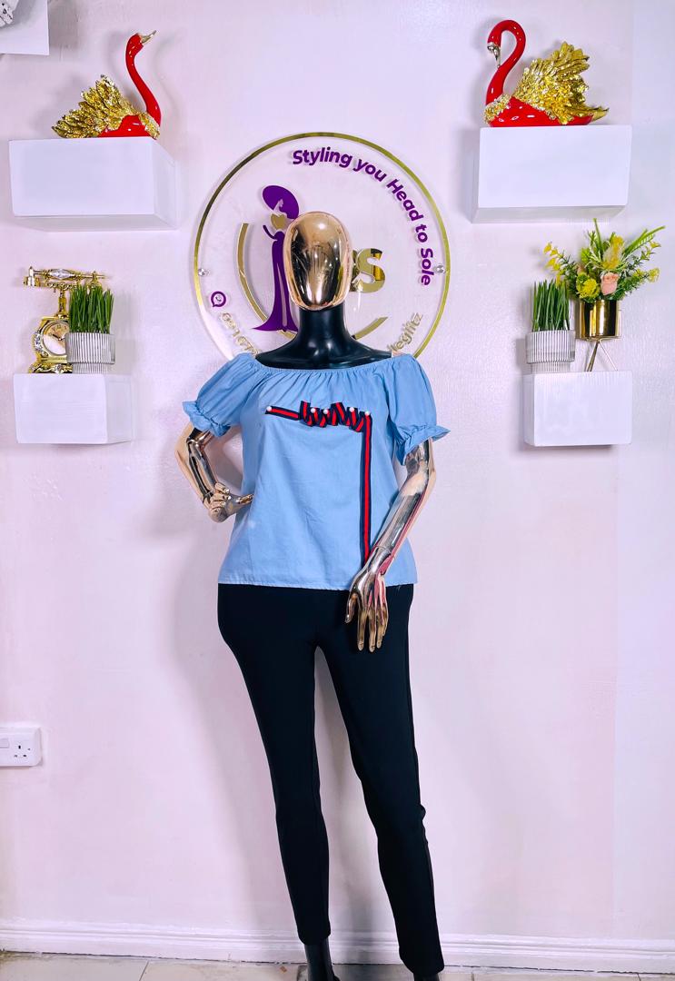 PAPILLONNE SKY BLUE OFF SHOULDER TOP