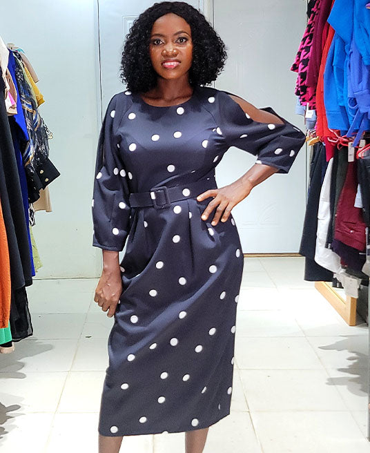 LAGUNET BLACK POLKA DOT DRESS AND BELT