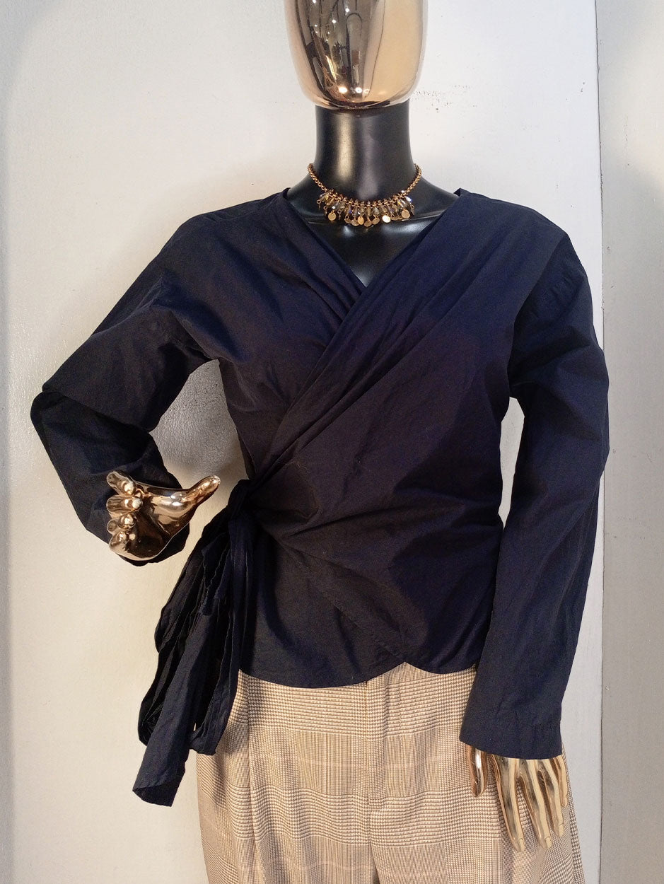 Blouse Wrap Navy Blue Top