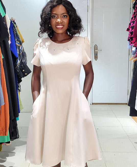 KAUSI CRTON A-LINE FLARE DRESS WITH POCKET