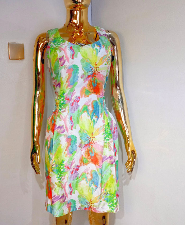 Dr Collection Patterned Dress Green/Lemon Flowery