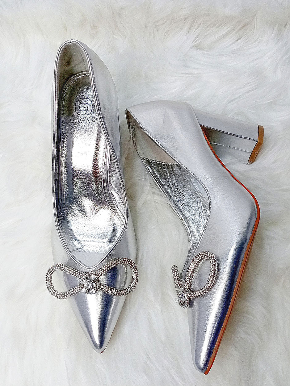 Givana High Block Heel Shoe In Silver