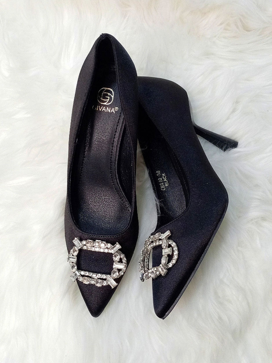 Givanna Stilleto Silk Shoe in Black