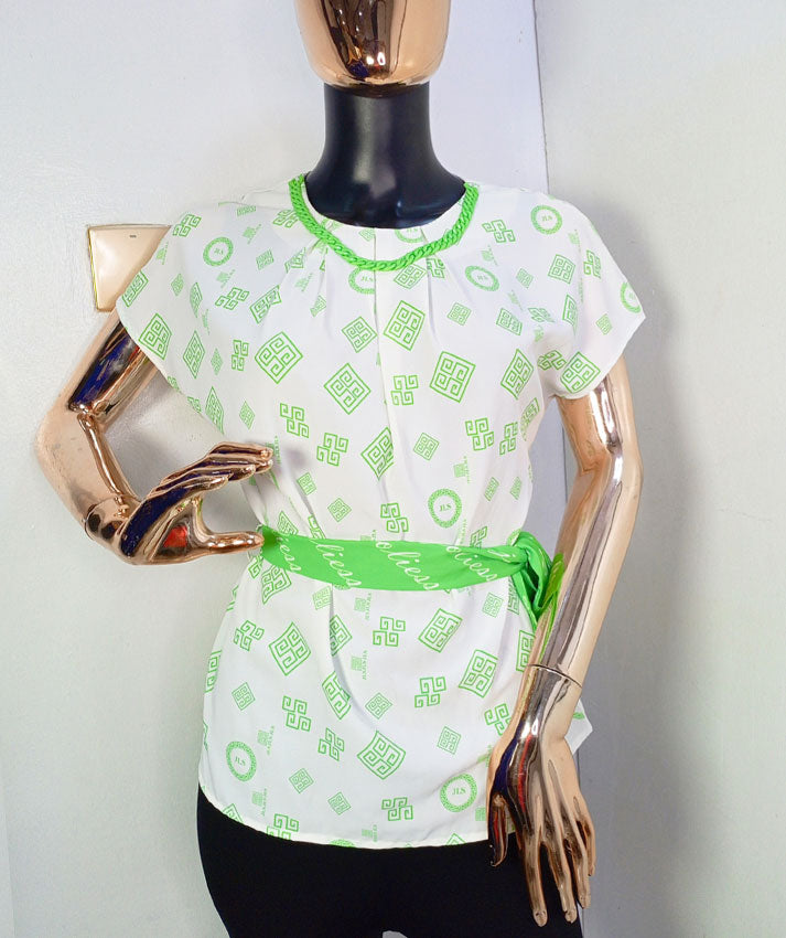 Joliesse Green & White Blouse/Robe