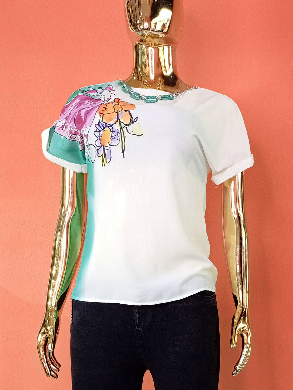 Joliesse Green & White Blouse