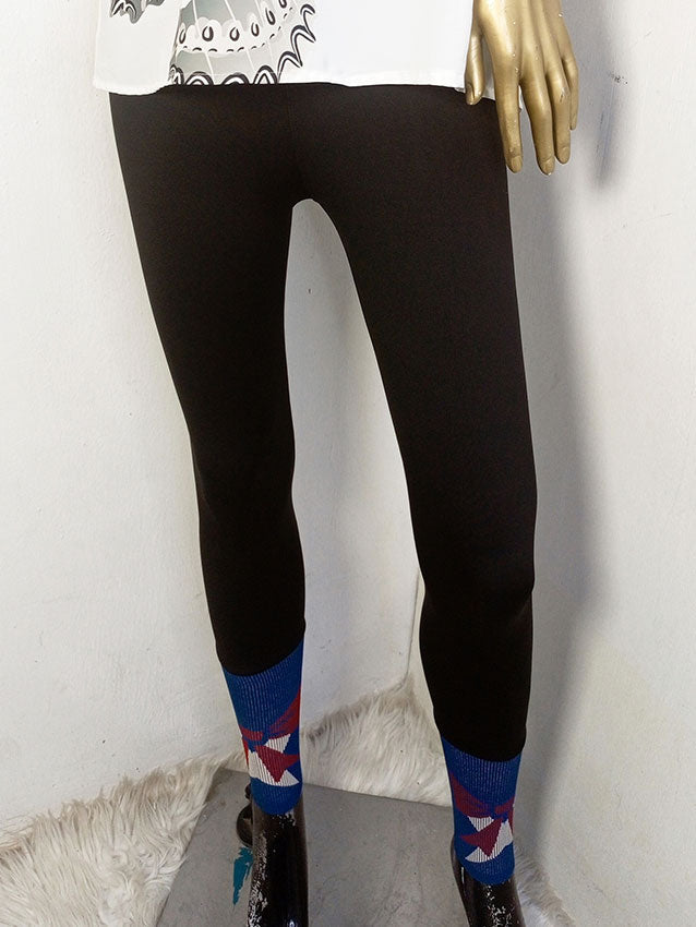 Knitted Leggings Black Blue Knitted Hem Leggings