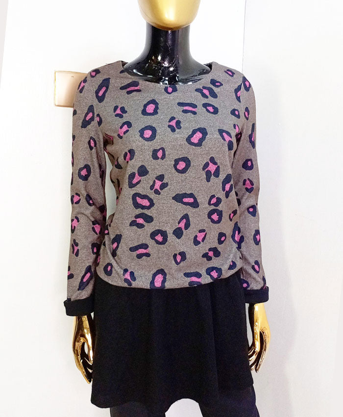 La Chapelle Grey & Pink Peplum Top