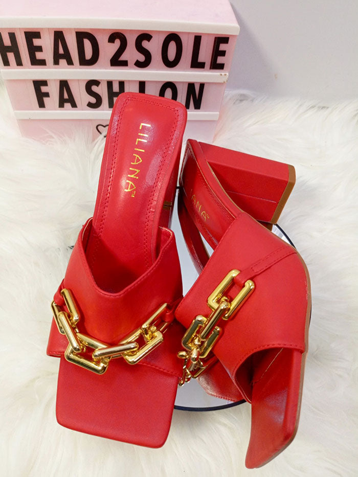 LILIANA CHAIN MULES BLOCK SLIPPERS IN IN VARIOUS COLOURS