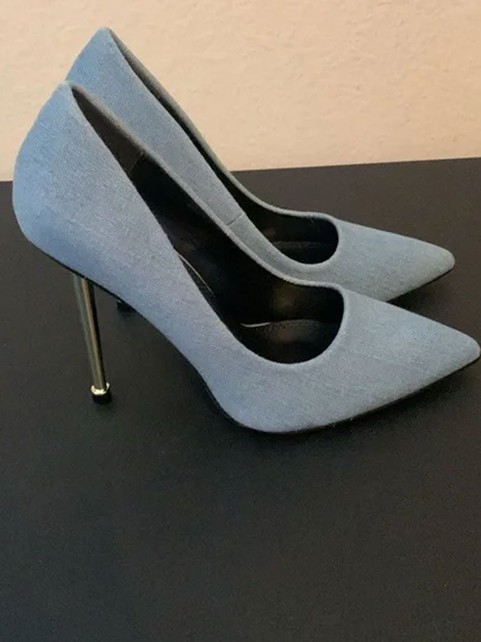 Liliana Jeans Blue Shoe With Gold Heel Stilleto Heel