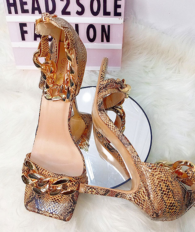 Mata Animal Skin Brown Sandal With Ankle Chain Policy Maker