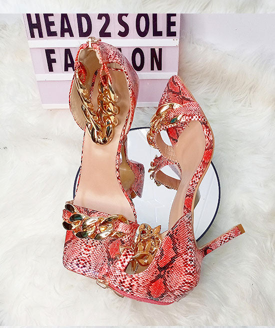 Mata Animal Skin Pink Sandal With Ankle Chain Policy Maker