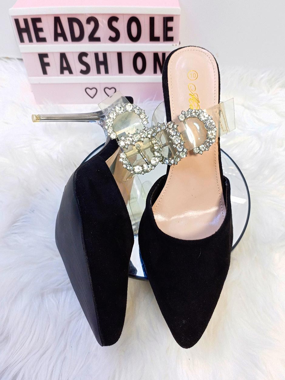 Mata Black Suede Black Half Shoe With Side Buckle