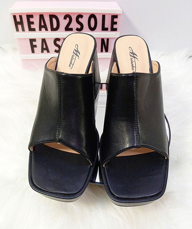 Mulanka Black Block Heel Mules Block Heel