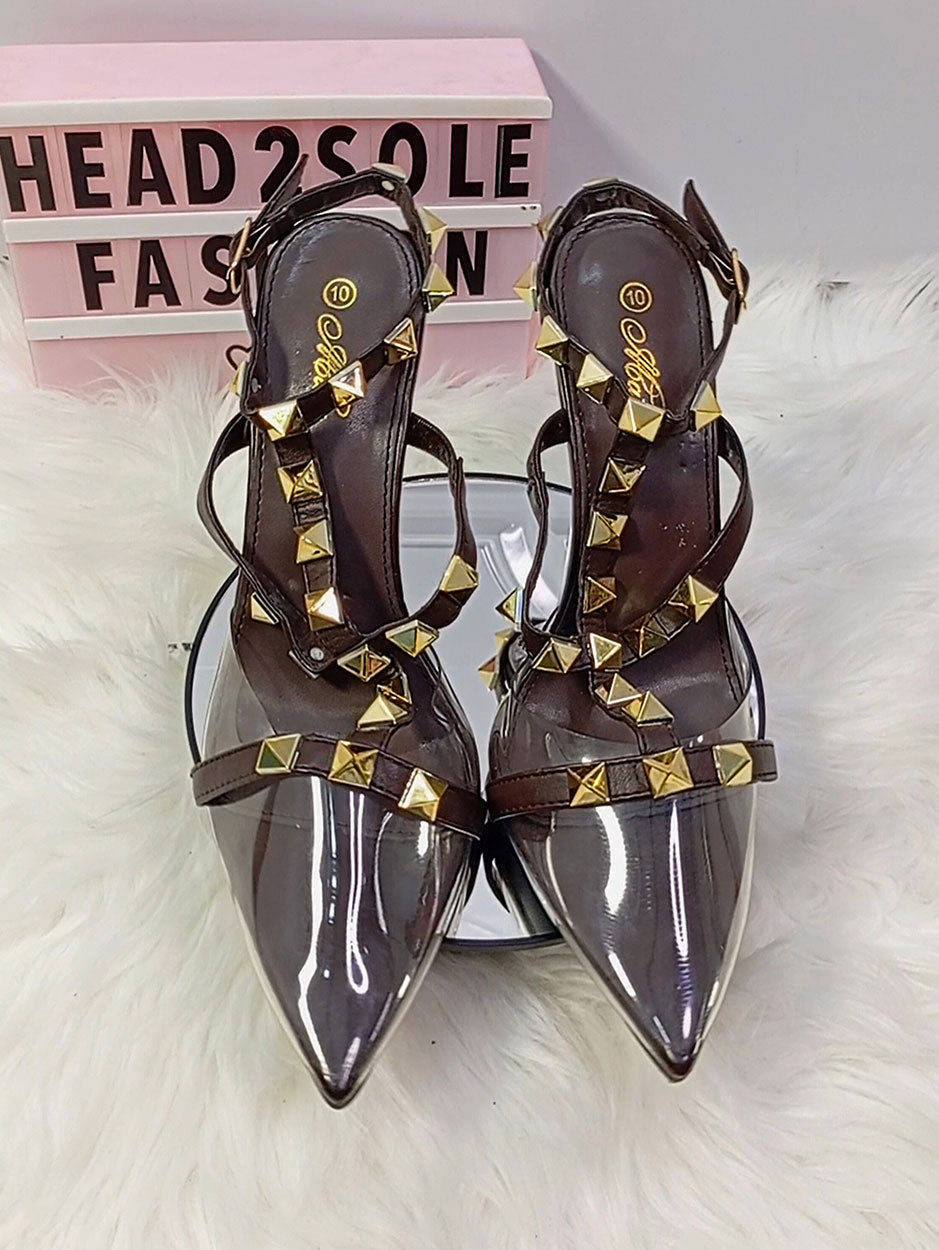 Mata Sandal with Pyramid Stone Brown