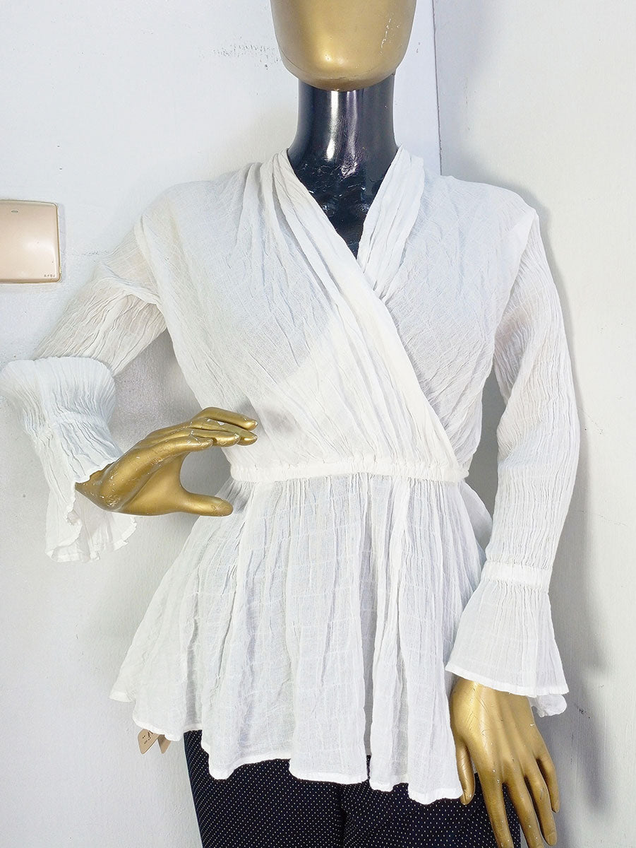 NAMELESS WHITE PEPLUM TOP LONG SLEEVE