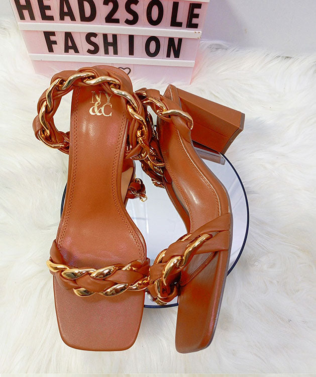 Ny&C Brown & Gold Mules Dori Heel