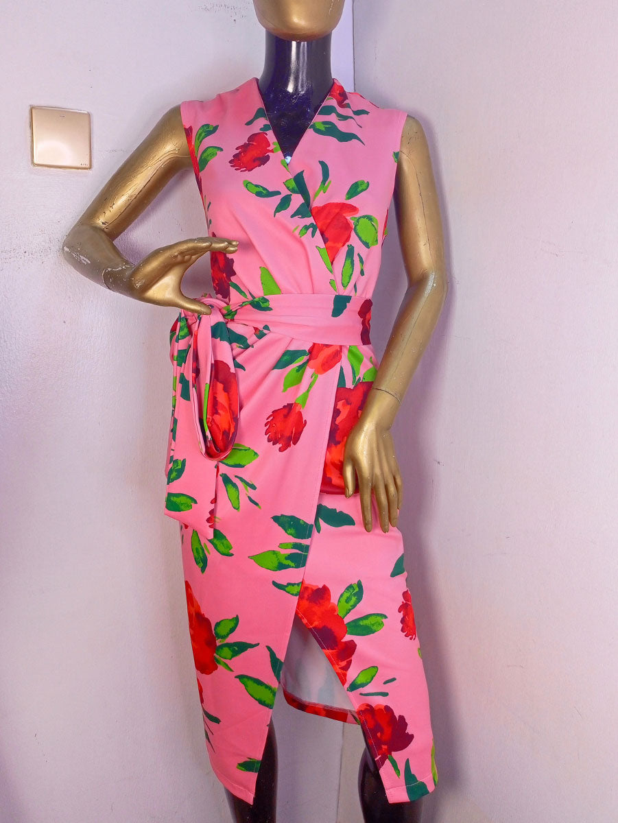 Ny&C Dress Pink With Red Floral Design