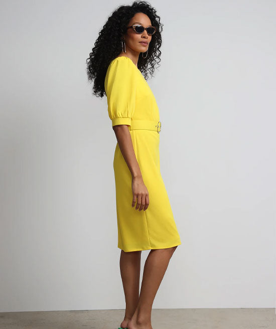 Ny&C Thick Crepe Dress With Belt In Yellow