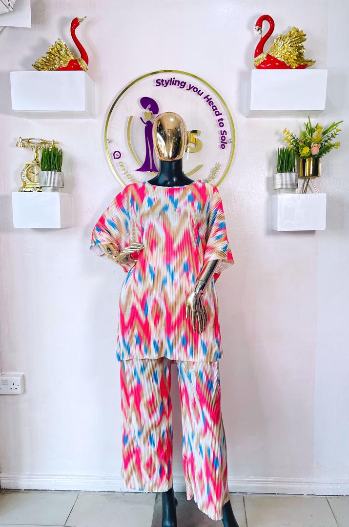 FASHION PLISSE PINK MULTICOLORED 2 PIECE