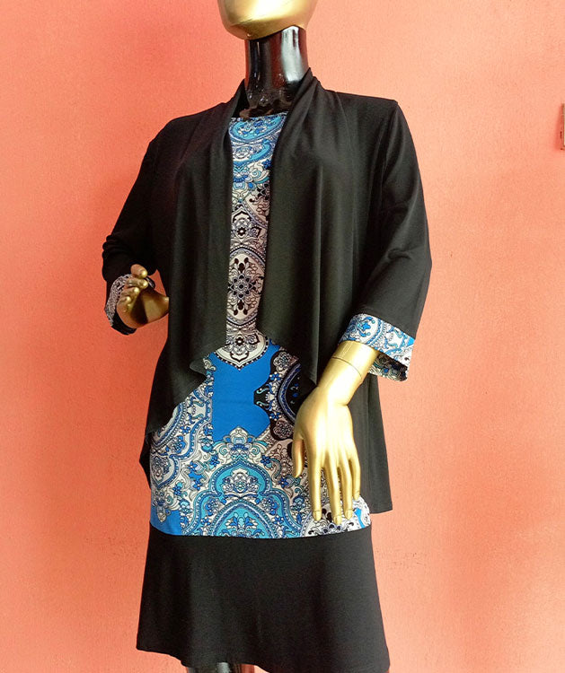 Ronni Nicole Black & Blue 2 Piece Dress 3/4 Sleeve
