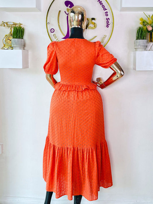 Trendyol Turkey Burnt Orange Frill Long Dress