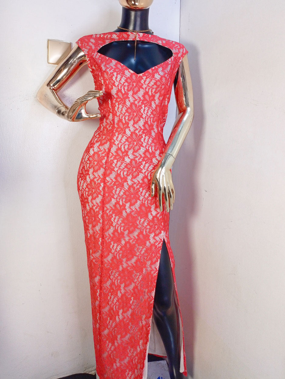 Wardrobe A Coral Long Net Dress