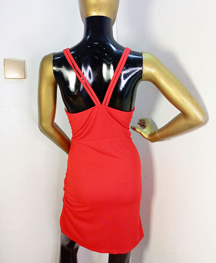 Woman Suit Cross Spaghetti Red Dress