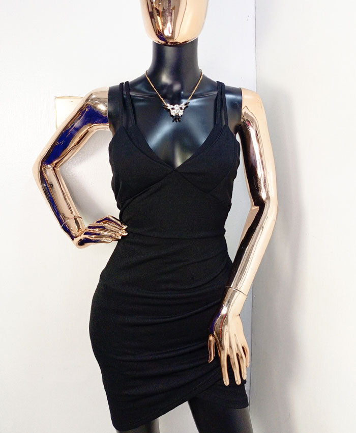 Woman Suit Cross Spaghetti Black Dress