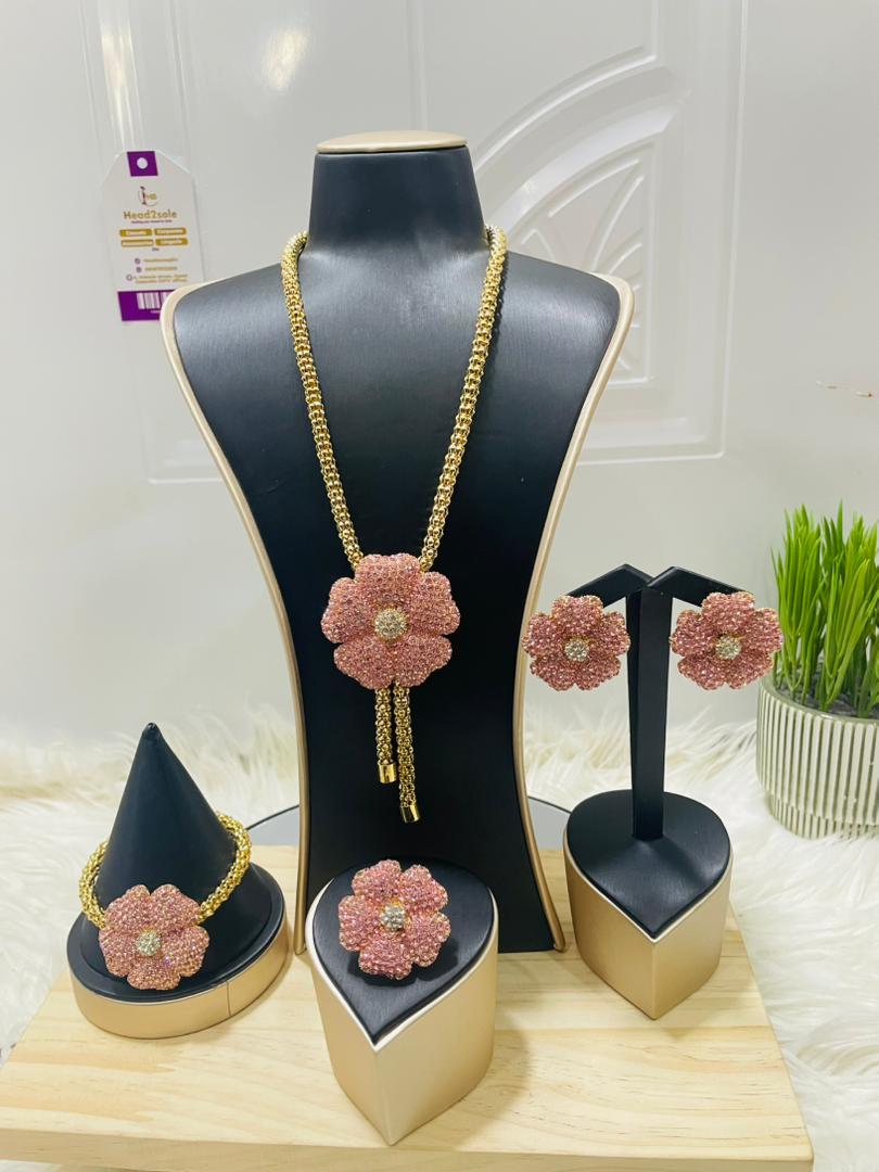Jewelry set - Pink petal set (neck chain, earring, wrist chain & ring)