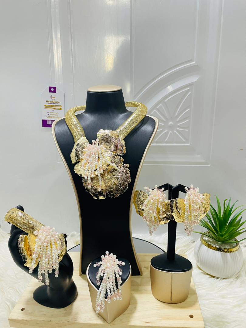 Complete Jewelry set - 4 piece gold Beaded pearl