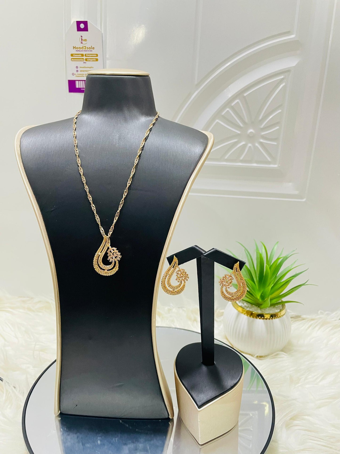 Mini jewelry set - 2 piece flame gold tone cubic zirconia set