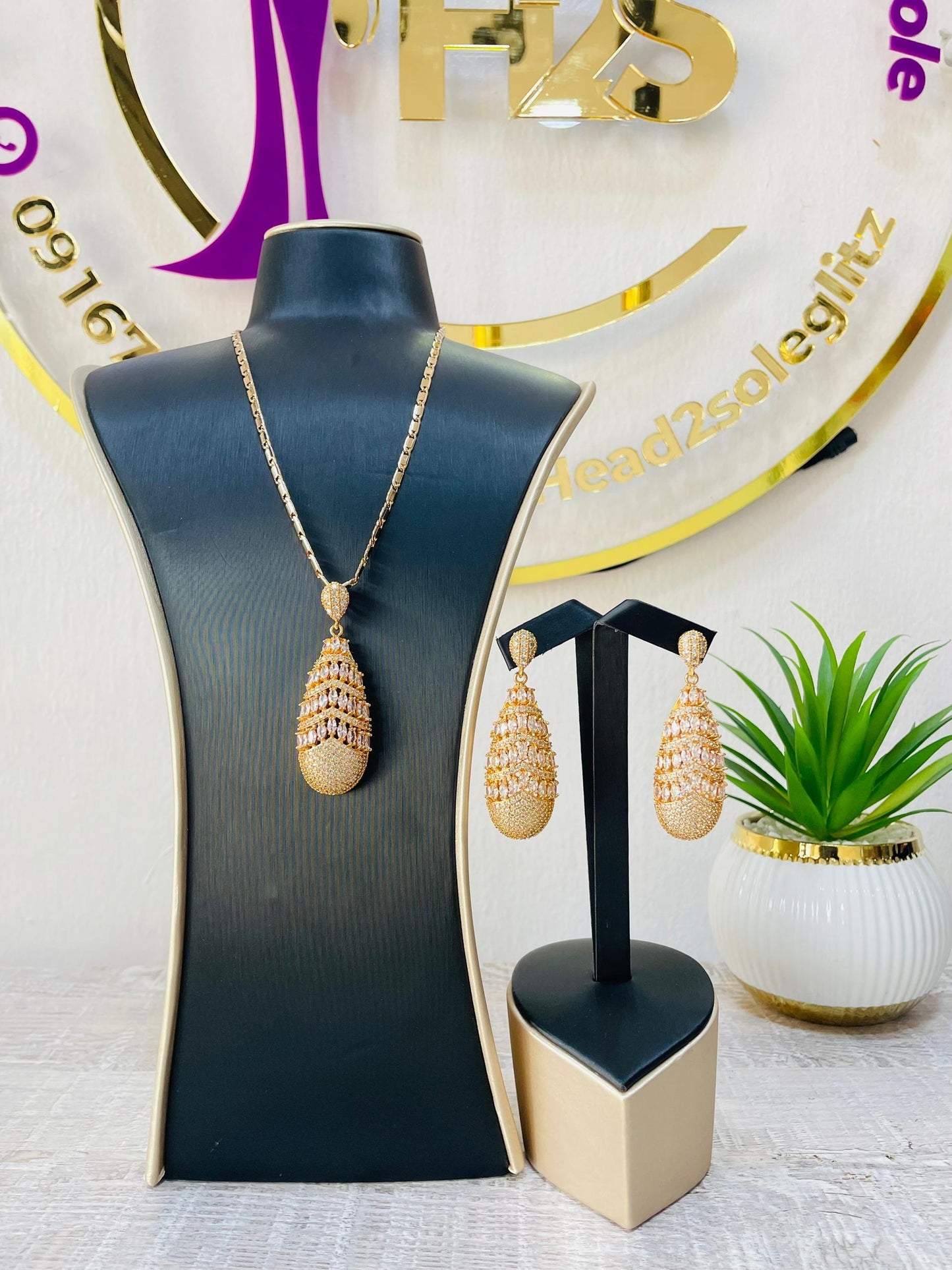 Mini jewelry set - 2 piece drop gold tone cubic zirconia set