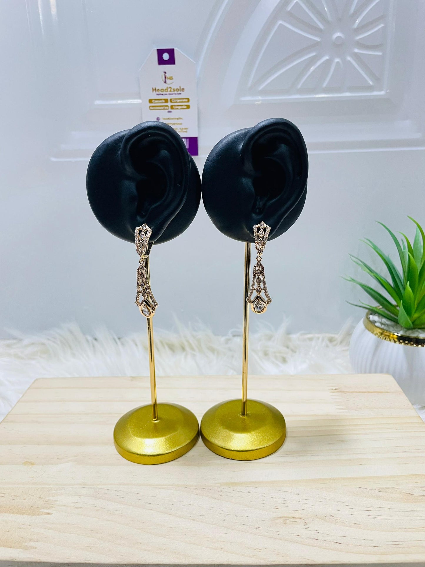 Crystal stone gold tone drop earrings