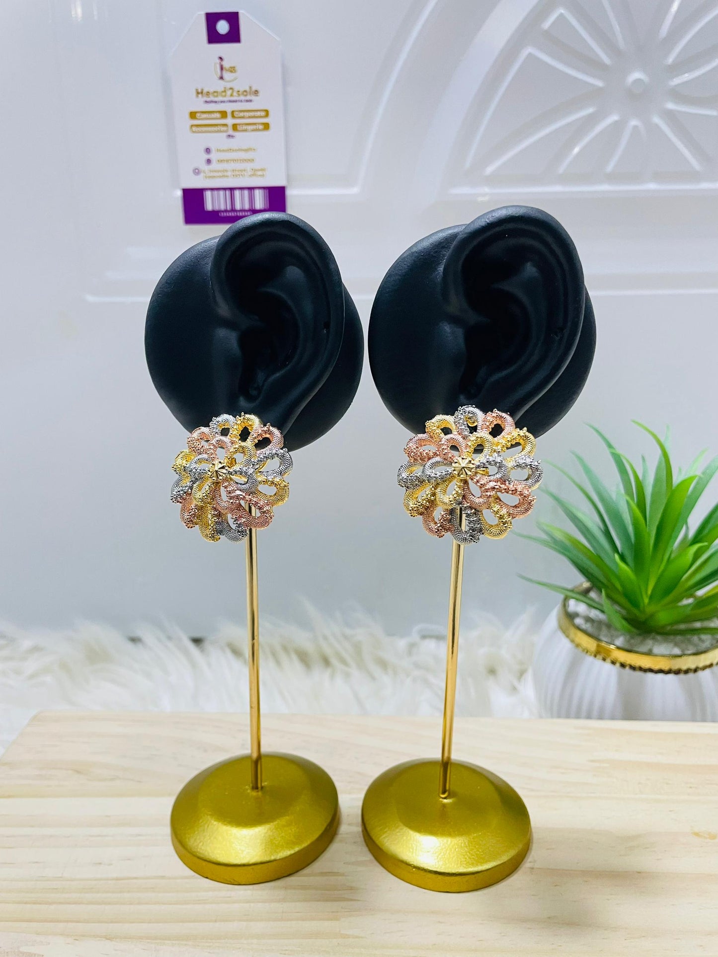 Tricolor tatting stud earrings