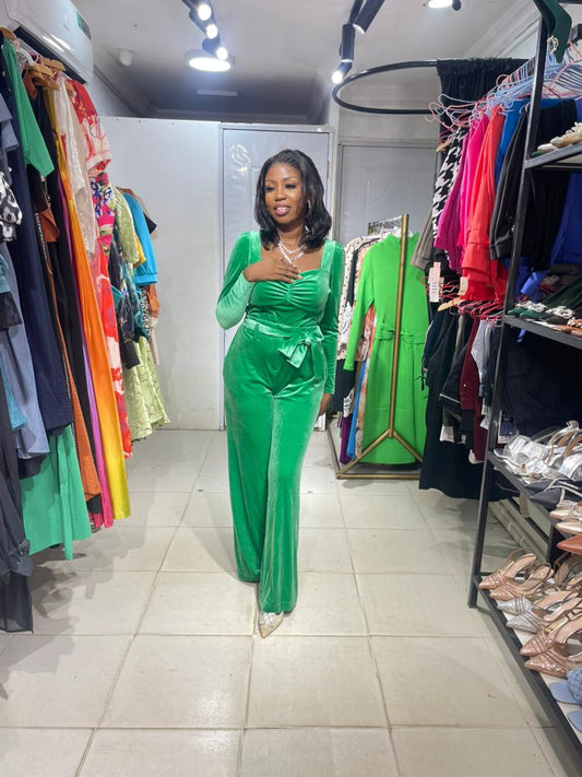 NY&C Green Velvet Two Piece Blouse and Pant