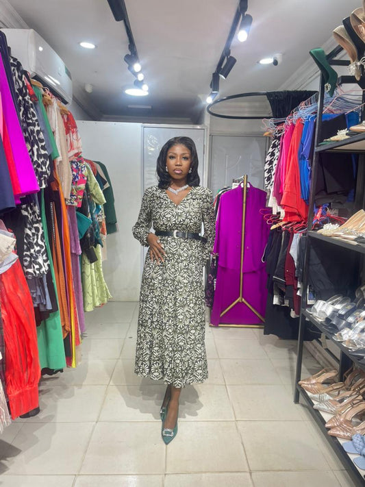COPPERROSE Army Green Flowery Long Shirt Dress