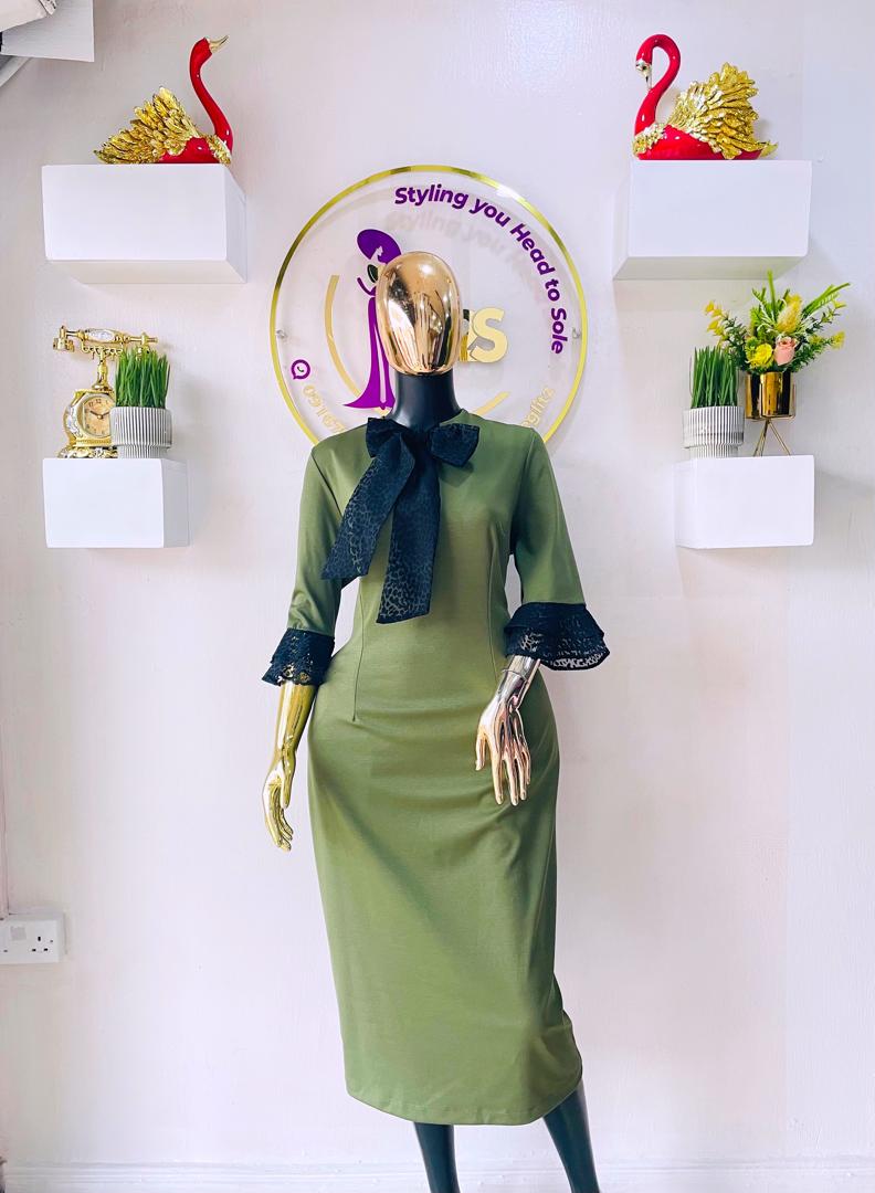 LIPSY LONDON ARMY GREEN DRESS WITH BOWTIE