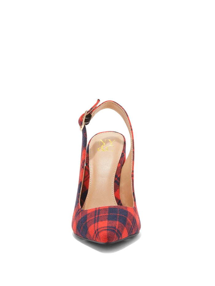 NY&C RED & BLUE PLAID SLINGBACK EVE HEEL