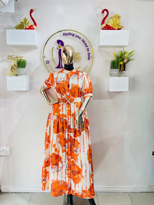 FLAMMODES SHIRT DRESS ORANGE FLOWERY SHIRT DRESS