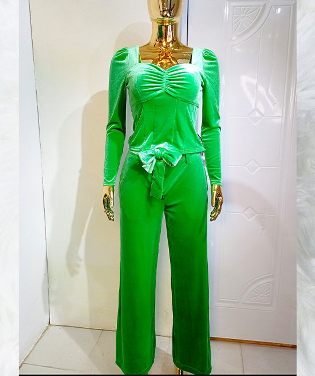 NY&C Green Velvet Two Piece Blouse and Pant