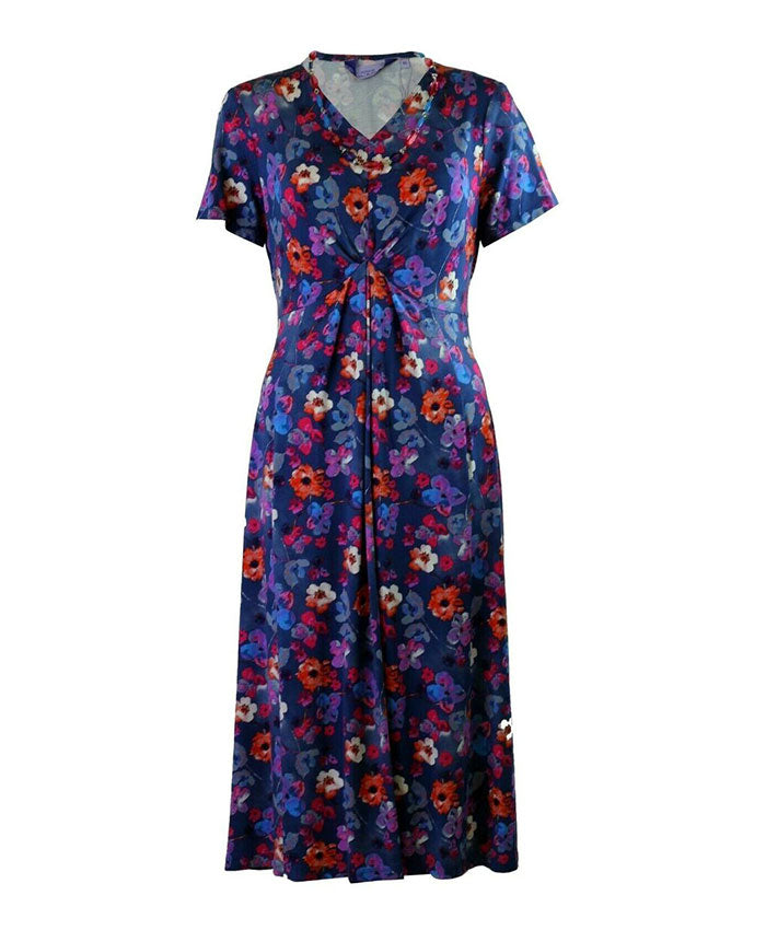 Honor Millburn Blue Flowery Long Dress Short Sleeve