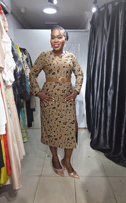 ARIZONA Brown Animal Print Dress with Long sleeve