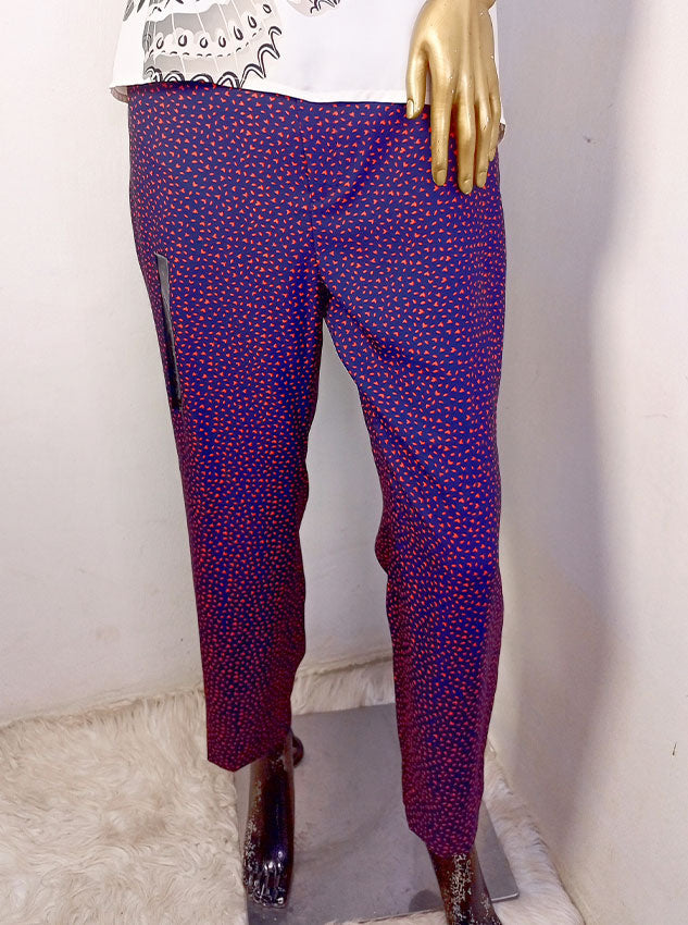 Banana Republic Blue & Red Chiffon Pant Mid-Rise Straight Fit