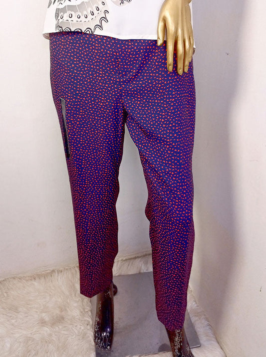 Banana Republic Blue & Red Chiffon Pant Mid-Rise Straight Fit