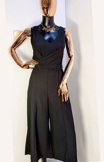 HYFVE 3/4 JUMPSUIT CROSS FRONT IN BLACK