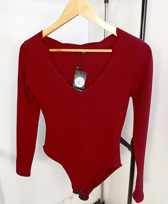 Boohoo Tall Wine Bodysuit Long Sleeve