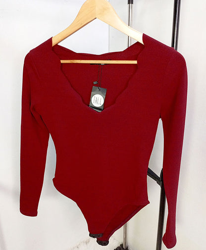 Boohoo Tall Wine Bodysuit Long Sleeve