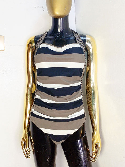 Bpc Selection Black,White,Brown Stripe Swimsuit