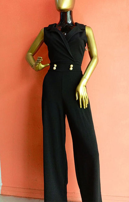ALMOST FAMOUS BUTTONED PALAZZO JUMPSUIT IN BLACK