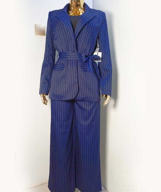 CRESCENT STRIP NAVY BLUE BELTED 2 PIECE